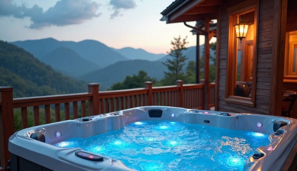 Modern hot tub installed on a deck in Ellijay GA home